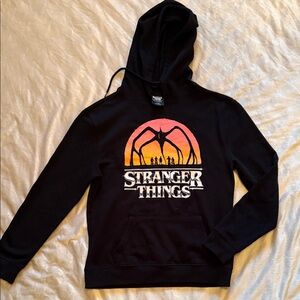 Netflix Black Stranger Things Hoodie with Orange and Pink Design